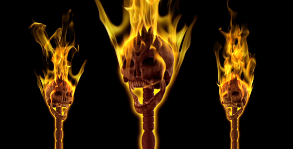 Burning Skull Torch - Pole and Gate - I - Angle - Pack of 2 alt