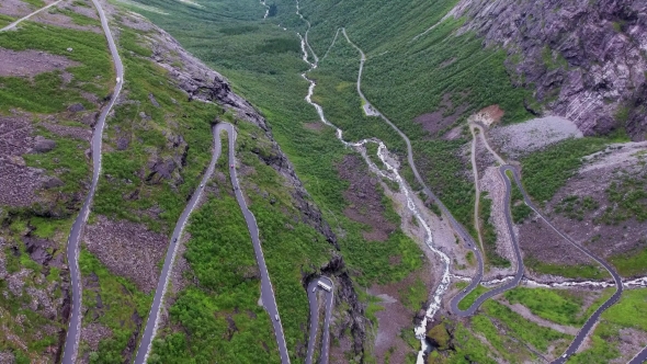 Troll's Path Trollstigen Or Trollstigveien Winding Mountain Road.