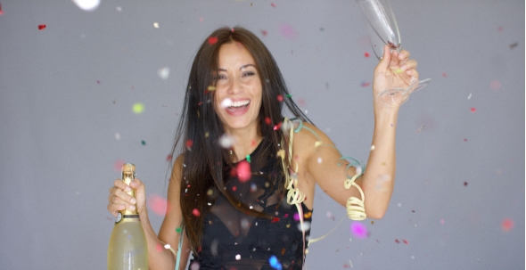 Laughing Vivacious Woman Celebrating The New Year