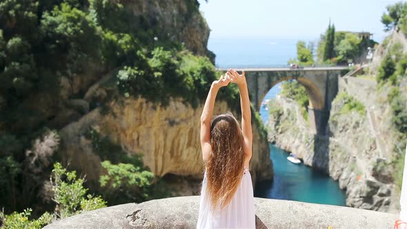 Famous Fiordo Di Furore Beach Seen From Bridge.