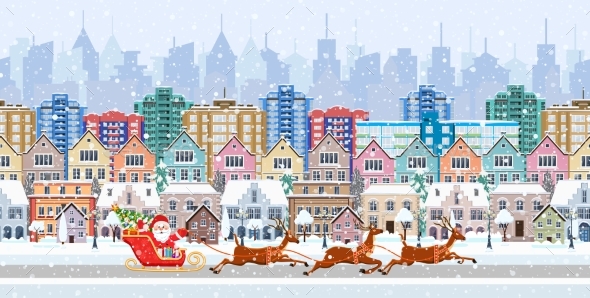 Panorama. Seamless Border With a Winter Cityscape