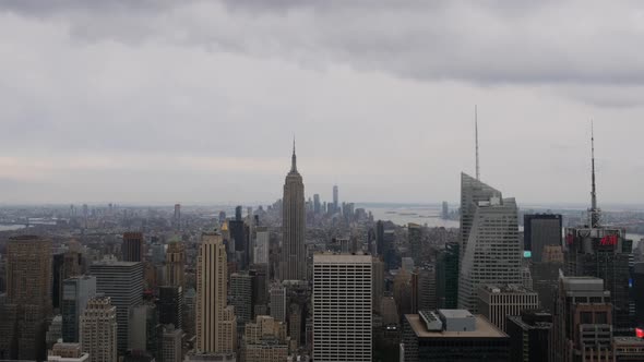 New York cityscape time-lapse from the Rockefeller building. The Chrysler and Empire State Buildings
