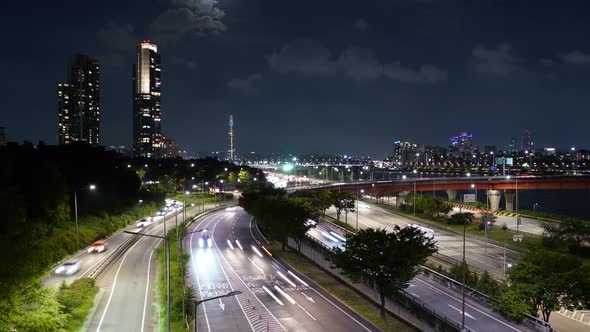 Seoul Night Road Traffic