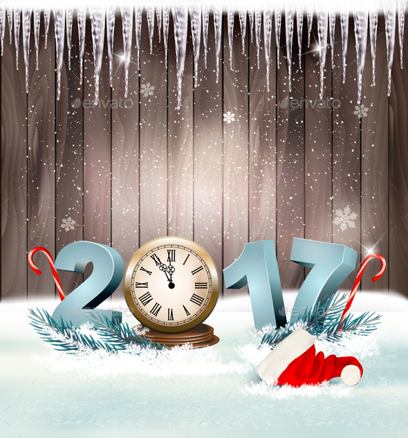 New Year Background with a 2017 and Clock Vector