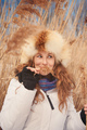 Portrait of one young woman in a meadow in winter - PhotoDune Item for Sale
