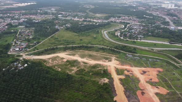 Aerial view land clear and development at countryside