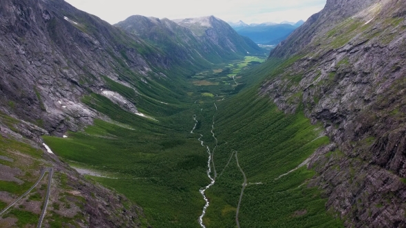 Troll's Path Trollstigen Or Trollstigveien Winding Mountain Road.