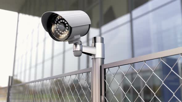 Security Camera and Chainlink Fence at the Restricted Area and Prohibited Zone 4k