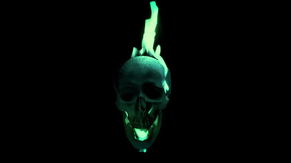 Skull Bursts Into Green Flames Fantasy Scene