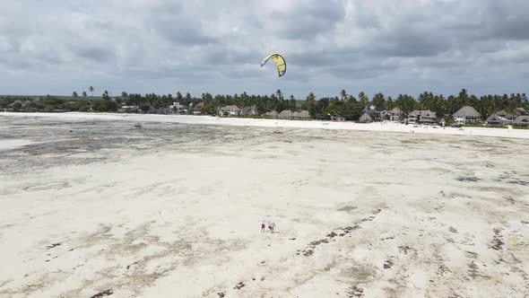 Kitesurfing Near the Shore of Zanzibar Tanzania