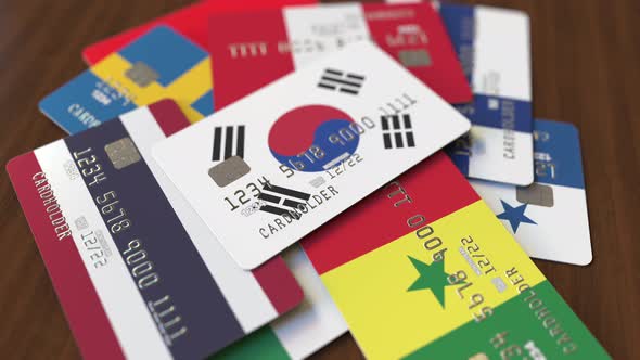 Emphasized Bank Card with Flag of South Korea