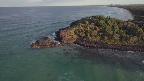 Fingal Head And Fingal Head Causeway In NSW Australia - aerial drone shot