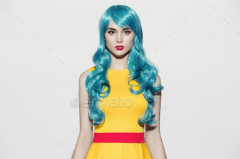 Bright Yellow Dress. White Background. Space For Text.