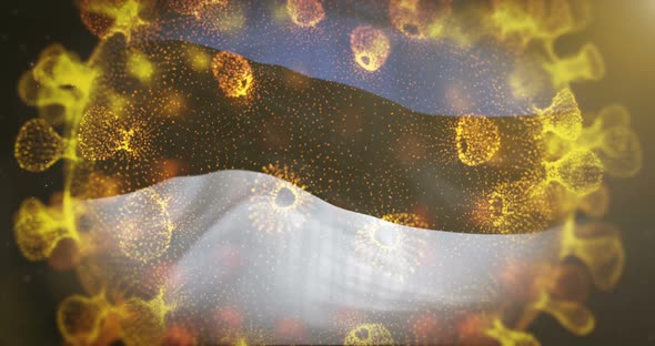Estonian Flag With Coronavirus Microbe Centered 4K alt