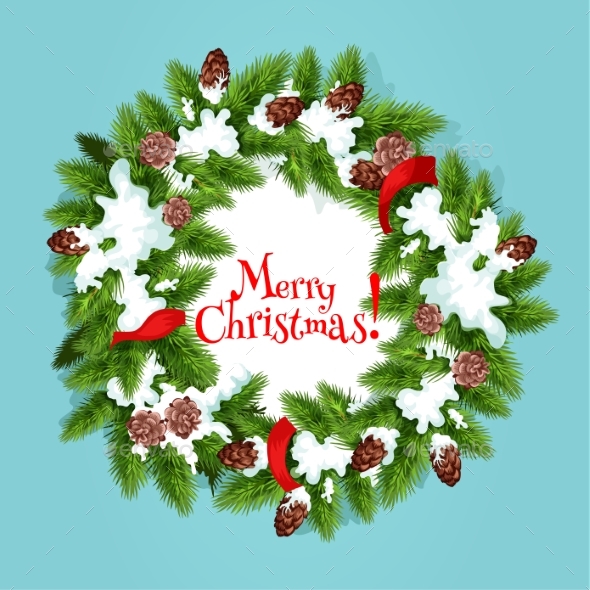 Christmas Wreath with Ribbon Greeting Card Design