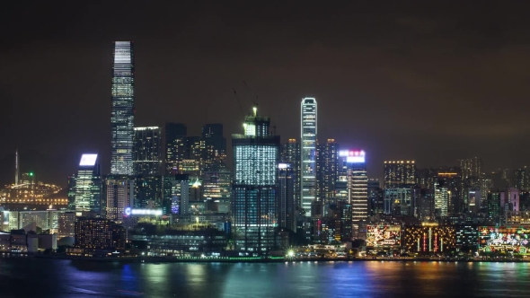 Hong Kong Illuminated At Night