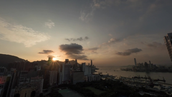 Sunset And Night Coming To Hong Kong