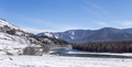 Winter snowy landscape by a river , Russia, Siberia Altai - PhotoDune Item for Sale