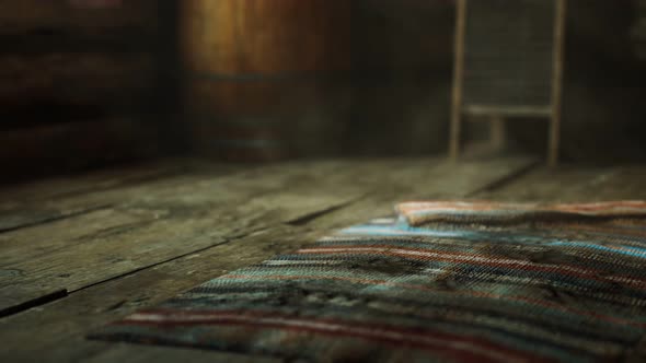 Dark Interior of Retro Log House alt