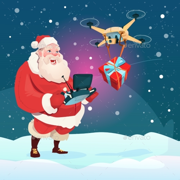 Santa Claus Hold Remove Controller Drone Delivery
