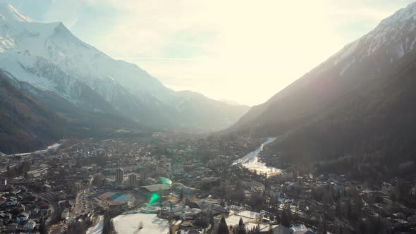 Aerial View. A Magnificent Panorama on Chamonix. The Famous French Resort From a Bird's-eye View.