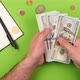 Young successful man's hands are counting many hundred dollar plans budget on green background - VideoHive Item for Sale