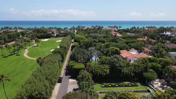 perfectly manicured lawns and golf course of West Palm Beach, Florida by drone