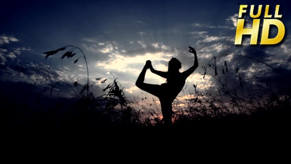 Silhouette Against Sunset of One Young Graceful