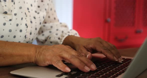 Mature woman using laptop 4k