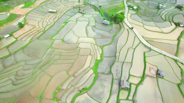 Aerial video of drones flying over rice terraces 