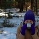 Young Woman Drinking Hot Tea Or Coffee In Winter Forest - VideoHive Item for Sale