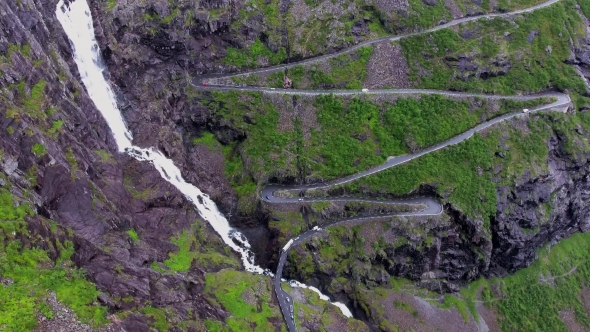 Troll's Path Trollstigen Or Trollstigveien Winding Mountain Road.