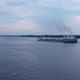 Barge Floats at River in Summer Aerial - VideoHive Item for Sale