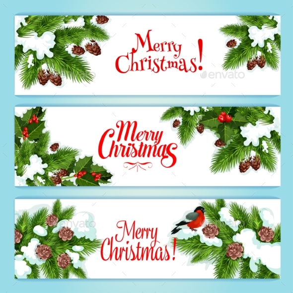 Christmas Tree, Holly Berry Banner for Xmas Design