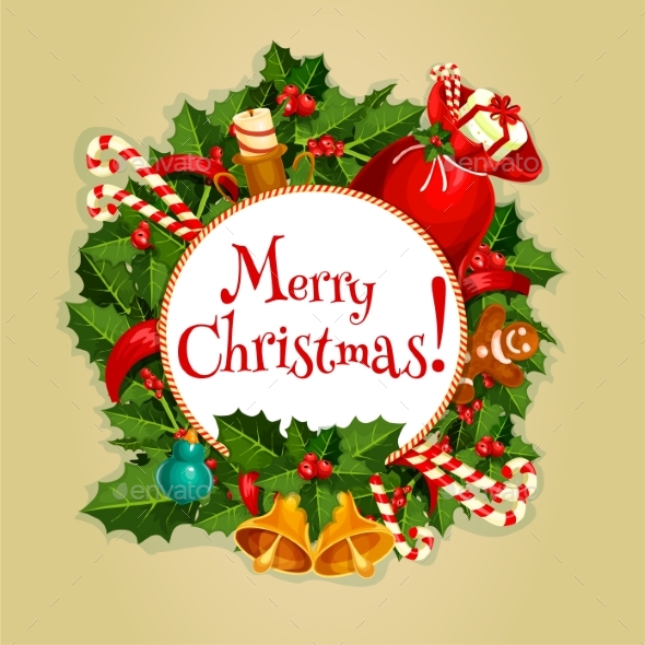 Merry Christmas Round Poster with Xmas Decoration
