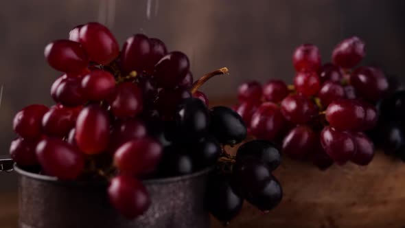 Water Falling on Fresh Grapes