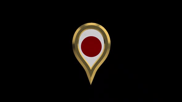 Japan Flag 3D Rotating Location Gold Pin Icon