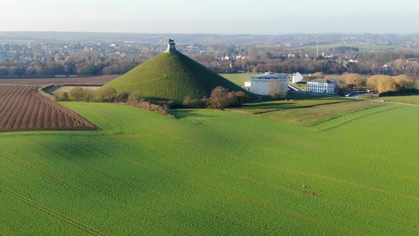 Aerial view of The Lion's Mound, Waterloo, Belgium