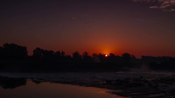 Sunrise time lapse over a river Sava in Zagreb