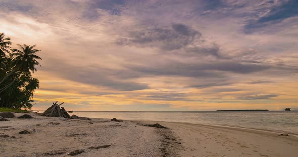 Time lapse tropical beach and sea at sunset, Colorful dramatic sky at dusk