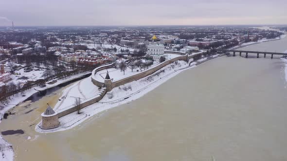 Pskov City and Kremlin in Winter