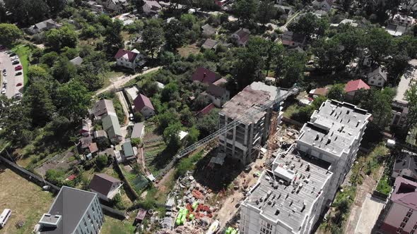 Construction site with crane at modern residential complex