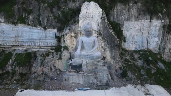 Aerial view of Buddha statue in Phnom Sampov, Battambang, Cambodia.