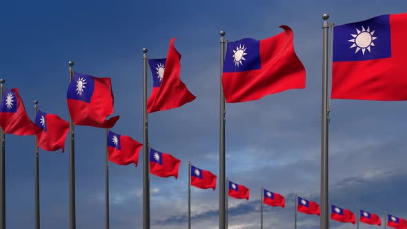 The Taiwan Flags Waving In The Wind  4K