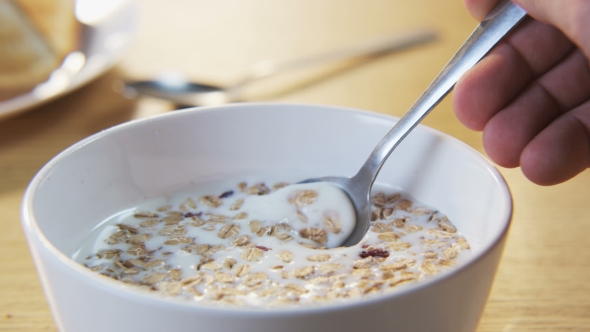 Muesli Mixed With a Spoon