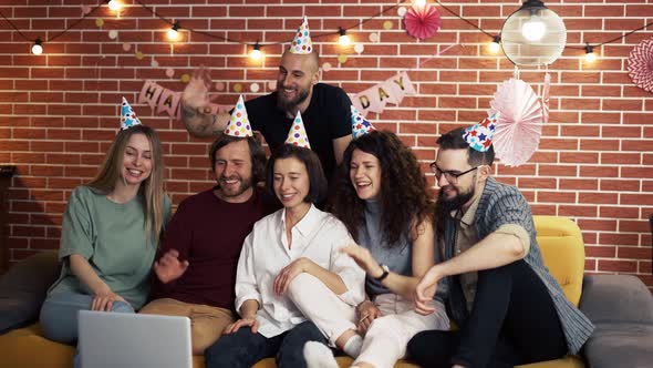 Group of People at Home Celebrating Having Video Call Singing Happy Birthday