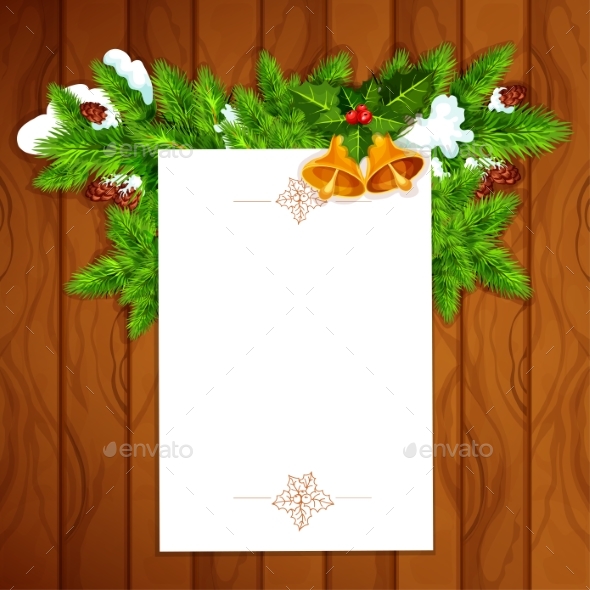 Christmas Card With Blank Paper And Holly Berry