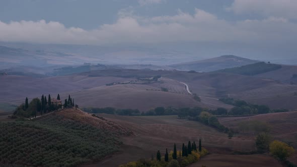 Val d'Orcia Rolling Hills in Tuscany Timelapse