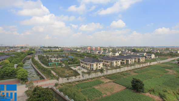 Beautiful Fields and Villages Under The Blue Sky