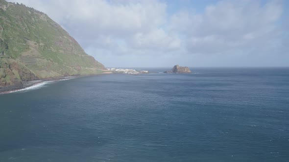 Aerial drone view of Janela Islets in Porto Moniz in Madeira